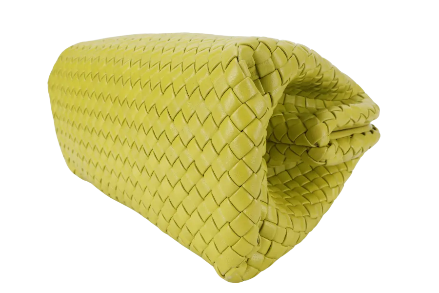 BOTTEGA VENETA FRAME CLUTCH NEON GREEN INTRECCIATO LEATHER WITH DUST COVER