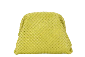BOTTEGA VENETA FRAME CLUTCH NEON GREEN INTRECCIATO LEATHER WITH DUST COVER