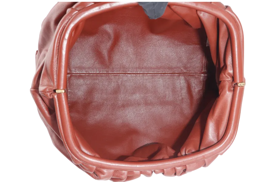 BOTTEGA VENETA POUCH CLUTCH BROWN CALF LEATHER GOLD HARDWARE WITH DUST COVER