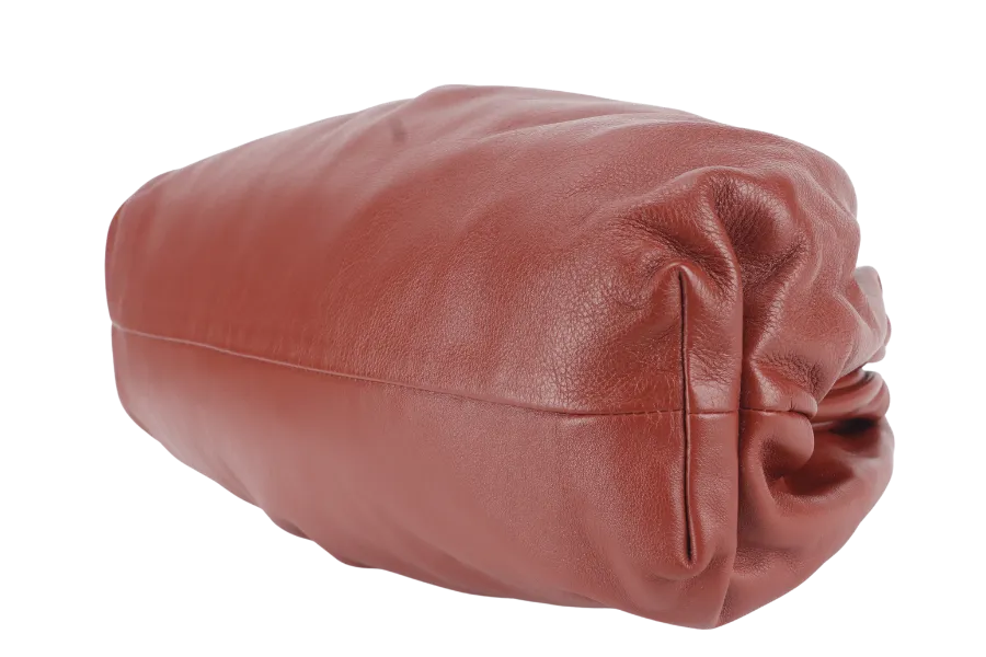 BOTTEGA VENETA POUCH CLUTCH BROWN CALF LEATHER GOLD HARDWARE WITH DUST COVER