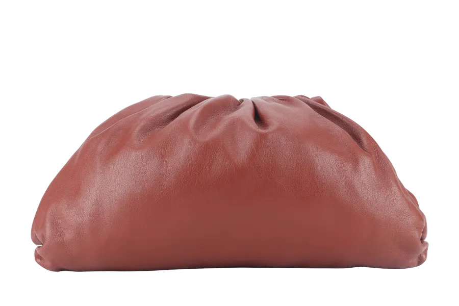 BOTTEGA VENETA POUCH CLUTCH BROWN CALF LEATHER GOLD HARDWARE WITH DUST COVER