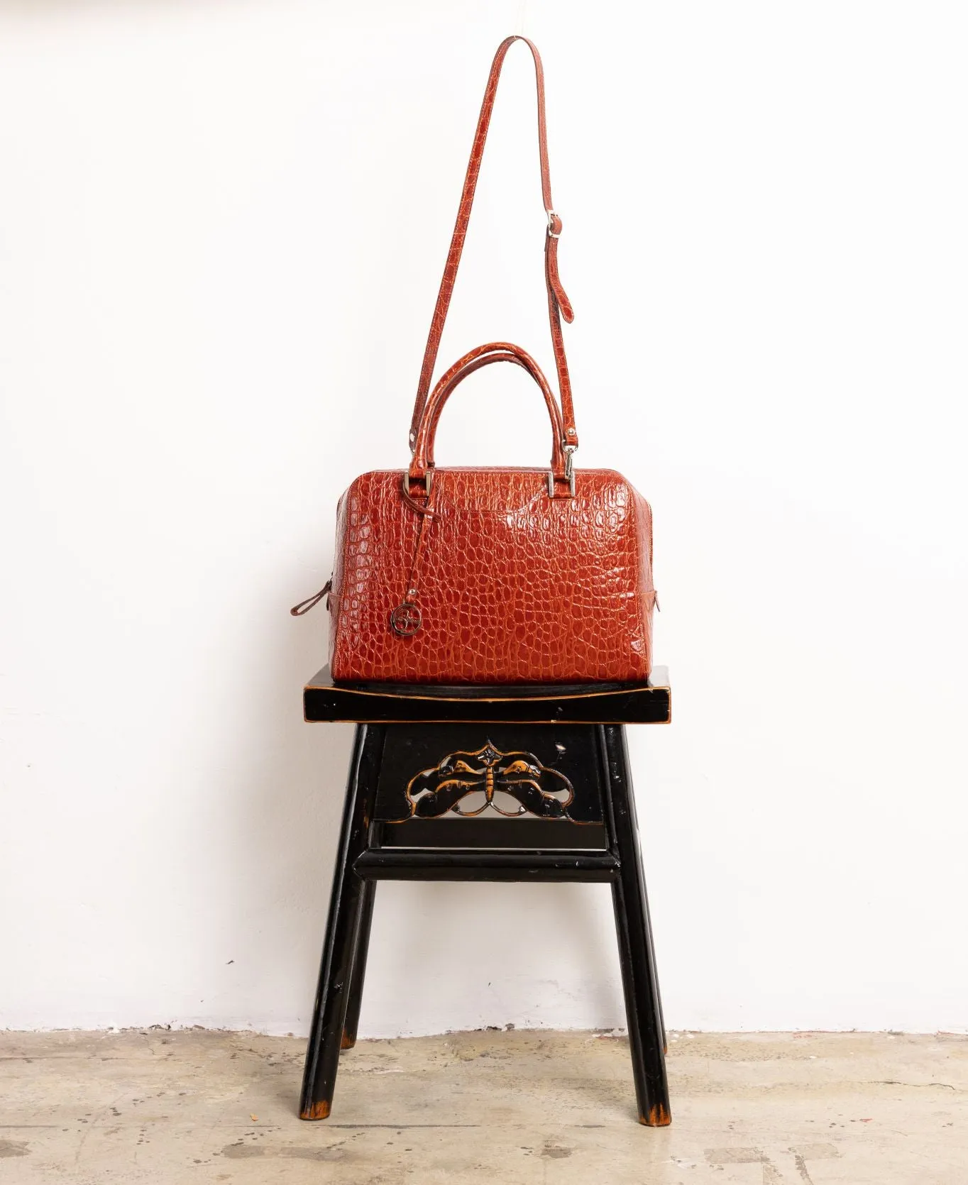 Briefcase leather croco embossed in burnt orange