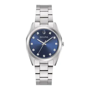 Bulova Surveyor Ladies Stainless Steel Diamond and Blue Dial Watch