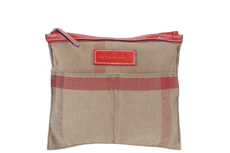 BURBERRY ASHBY CHECK CANVAS BUCKET BAG SILVER HARDWARE WITH LEATHER STRAPS