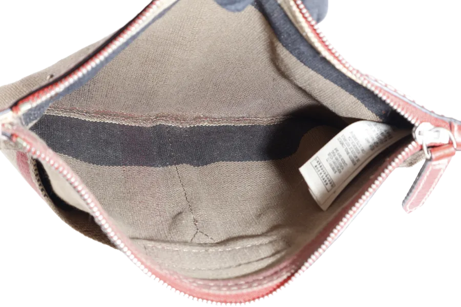 BURBERRY ASHBY CHECK CANVAS BUCKET BAG SILVER HARDWARE WITH LEATHER STRAPS