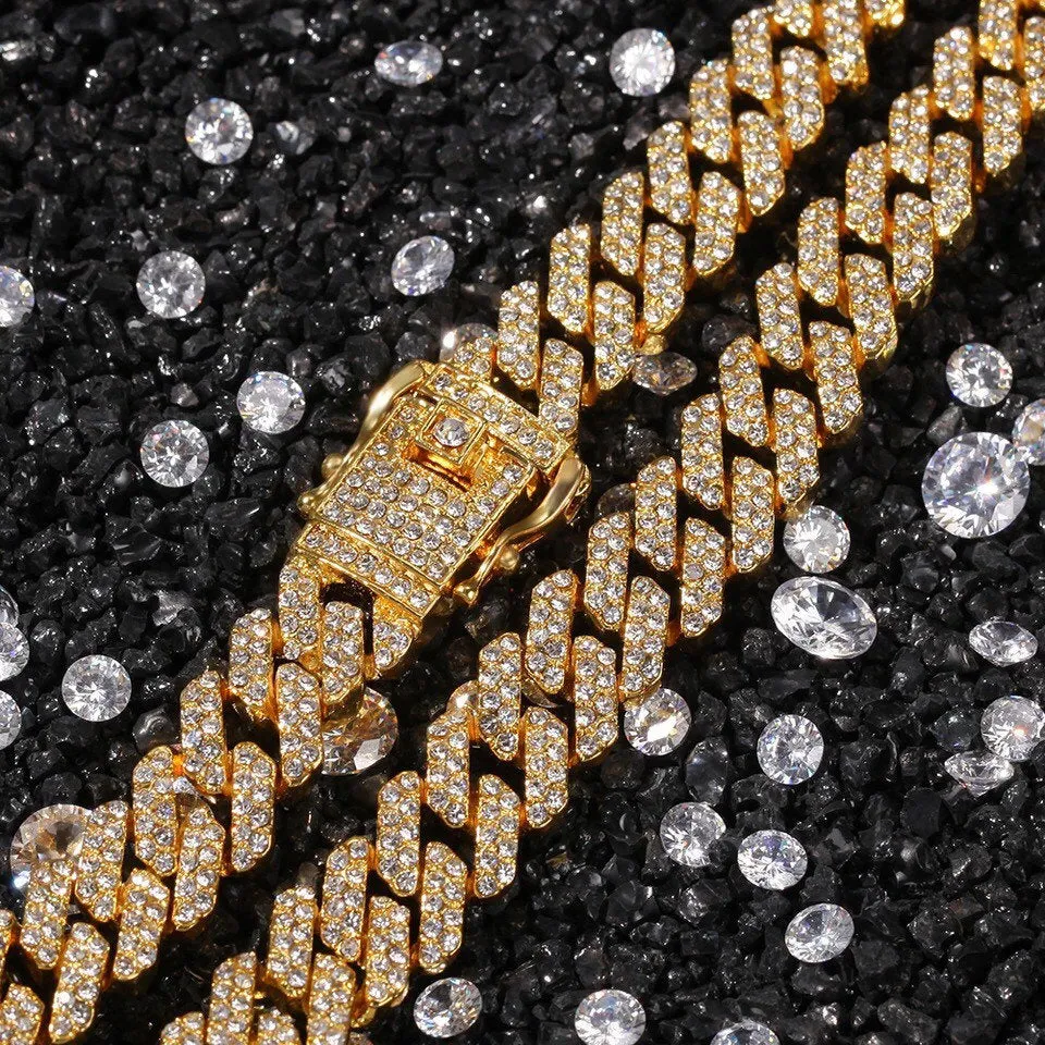 Butterfly cuban choker chain necklace , blinged iced cuban butterfly necklace , Micro Paved 12mm S-Link Miami Cuban Necklaces