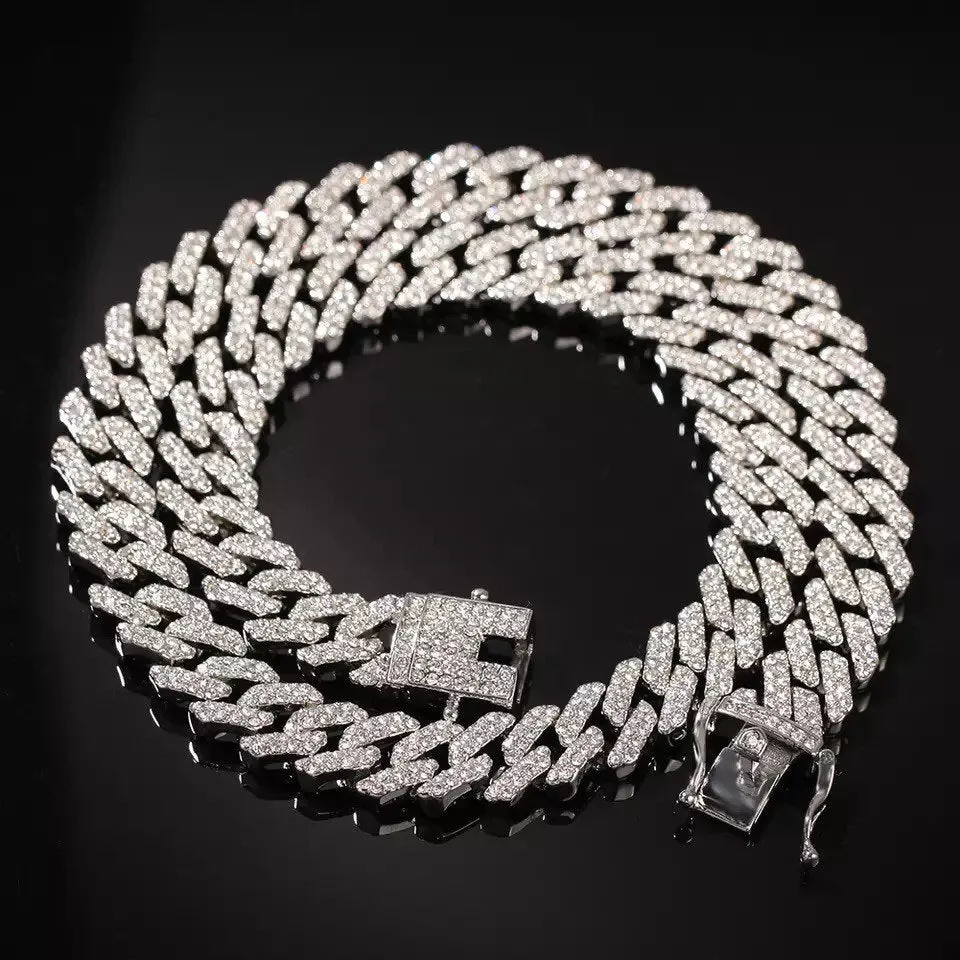 Butterfly cuban choker chain necklace , blinged iced cuban butterfly necklace , Micro Paved 12mm S-Link Miami Cuban Necklaces