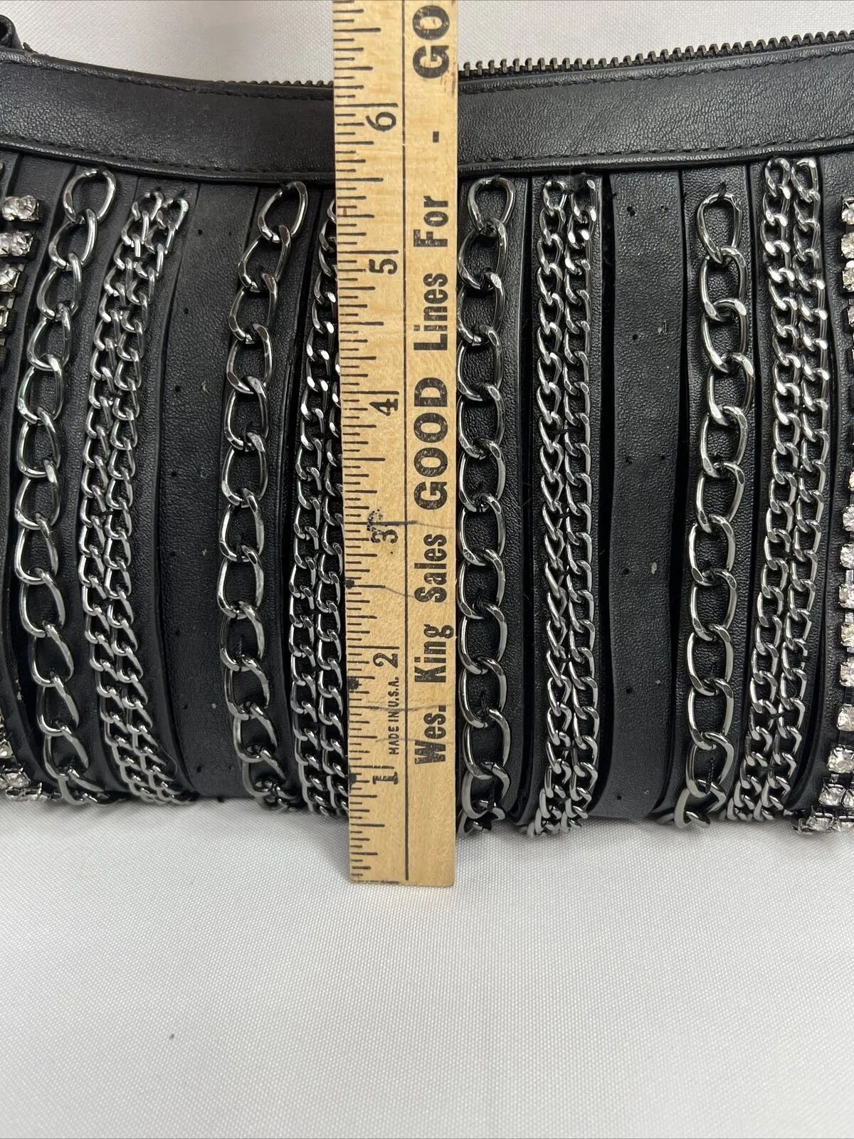Cache Black￼ Purse Clutch D For Shoulder Strap Zipper rhinestone chain embellish