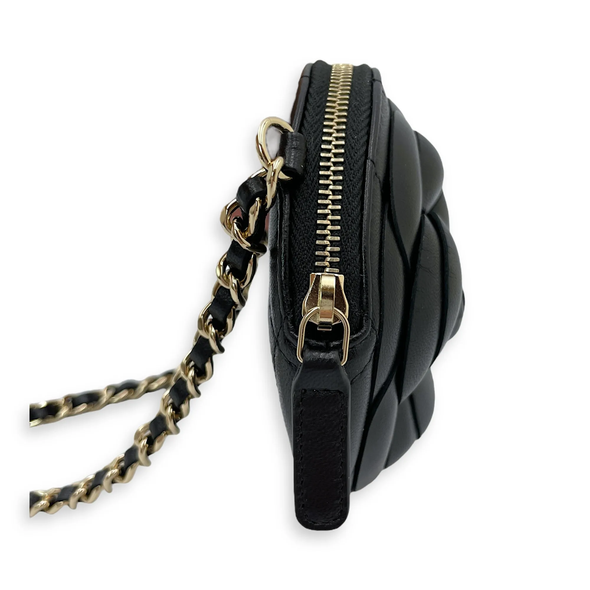 Camelia Black Clutch in Lambskin, Gold hardware