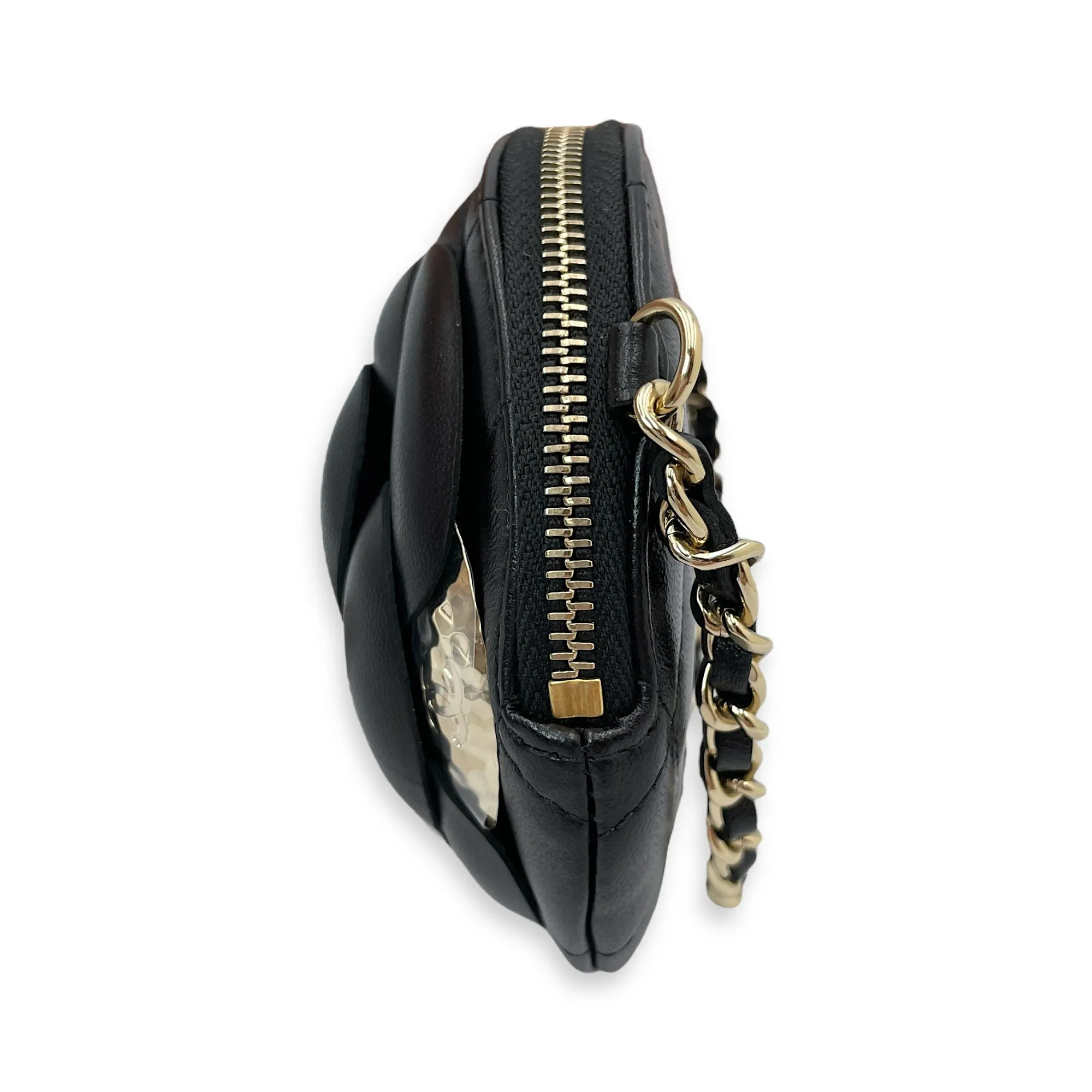 Camelia Black Clutch in Lambskin, Gold hardware