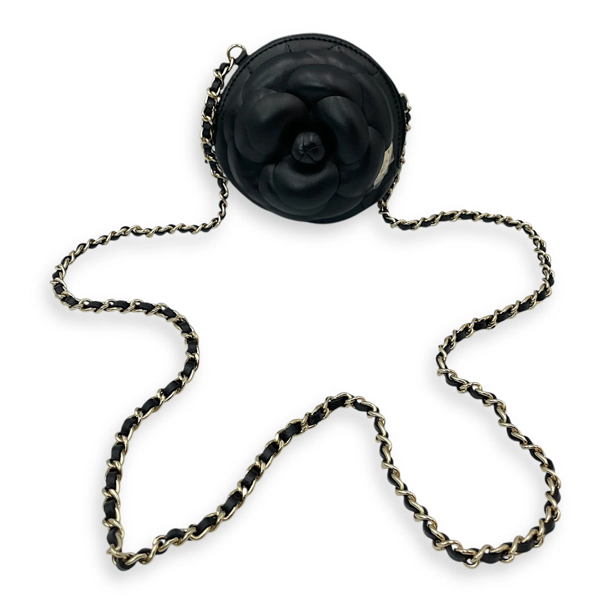 Camelia Black Clutch in Lambskin, Gold hardware