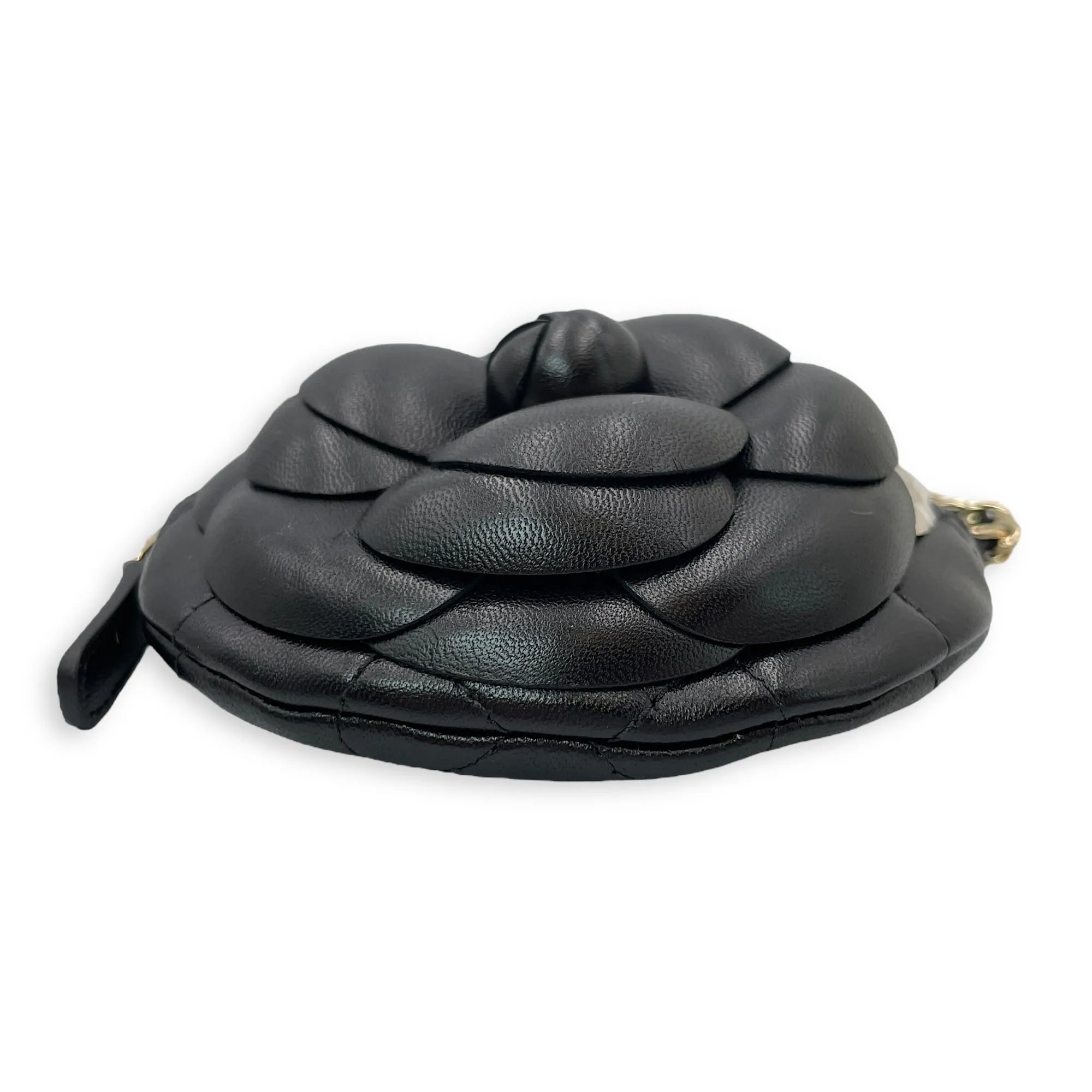 Camelia Black Clutch in Lambskin, Gold hardware