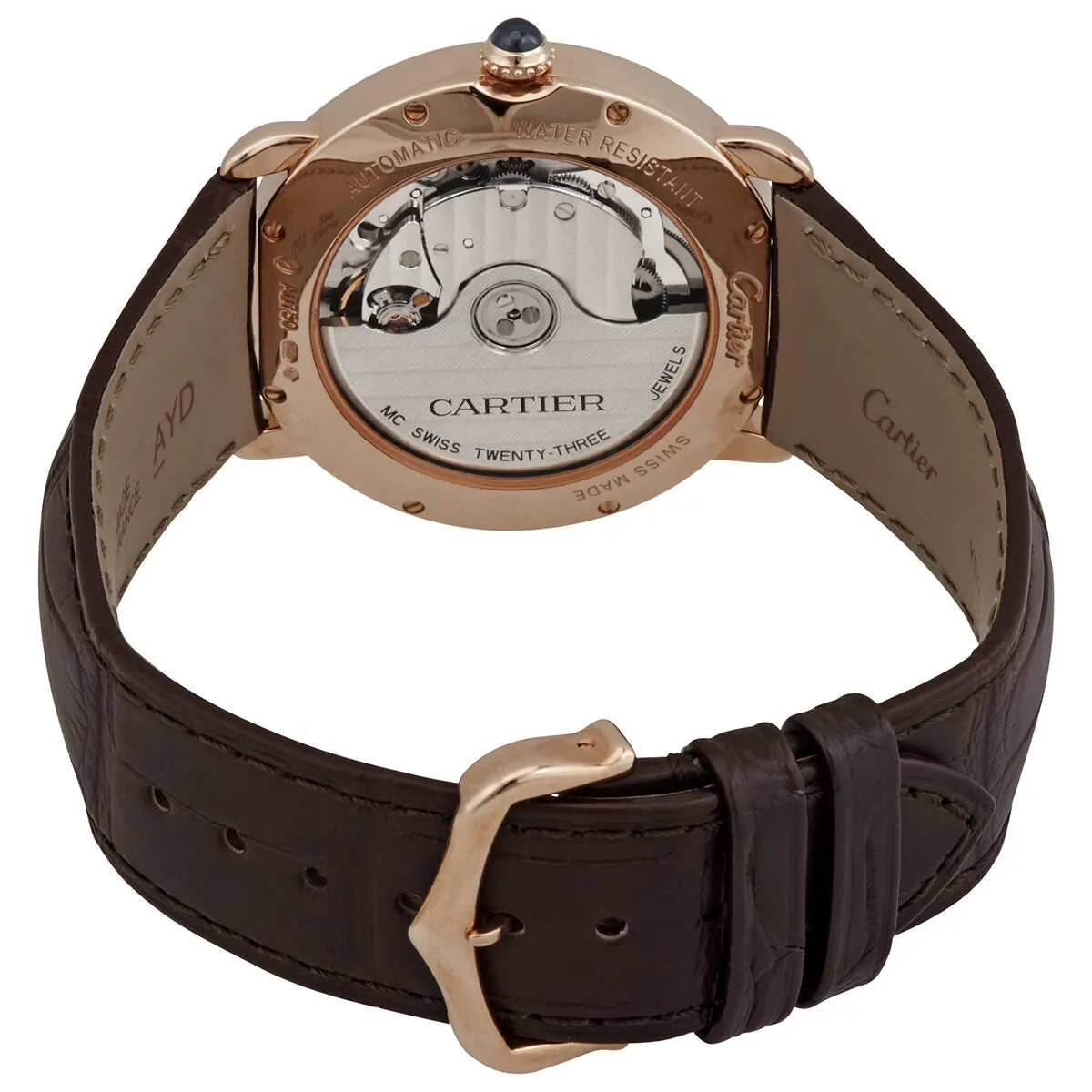 Cartier Ronde 18kt Rose Gold Automatic Silver Dial Brown Leather Men's Watch WGRN0006