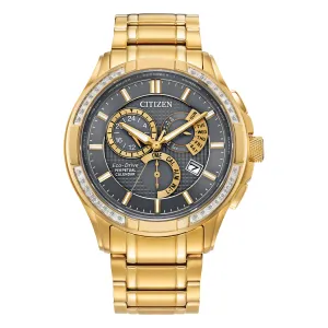 Citizen Calibre 8700 Mens Perpetual Calendar Gold Tone Diamond Accent Grey Dial Watch