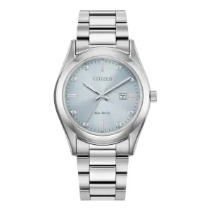 Citizen Ladies Eco Drive Stainless Steel Diamond and Blue Dial Watch