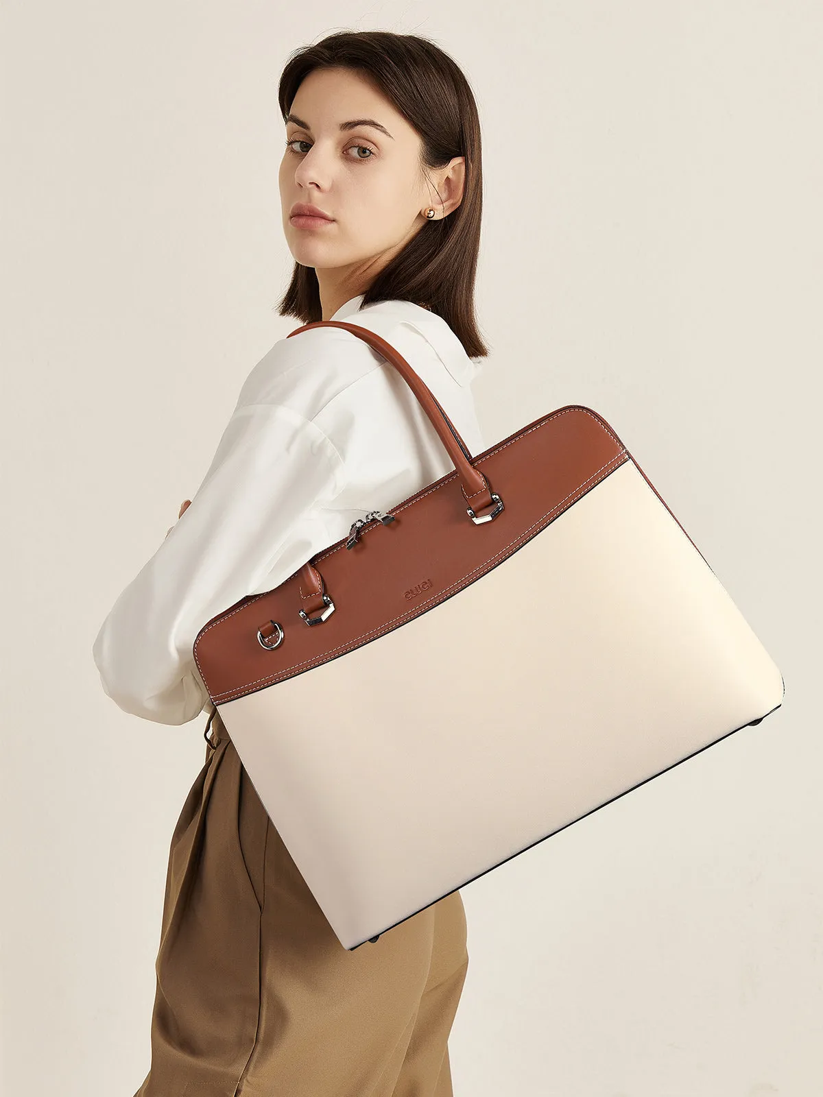 Claire Large Senior Leather Color Blocking Briefcase For Women