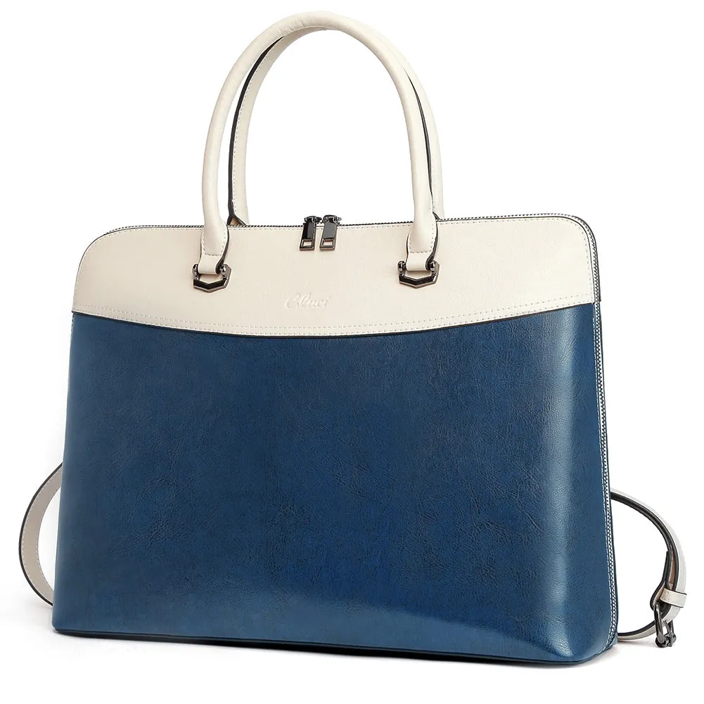 Claire Large Senior Leather Color Blocking Briefcase For Women