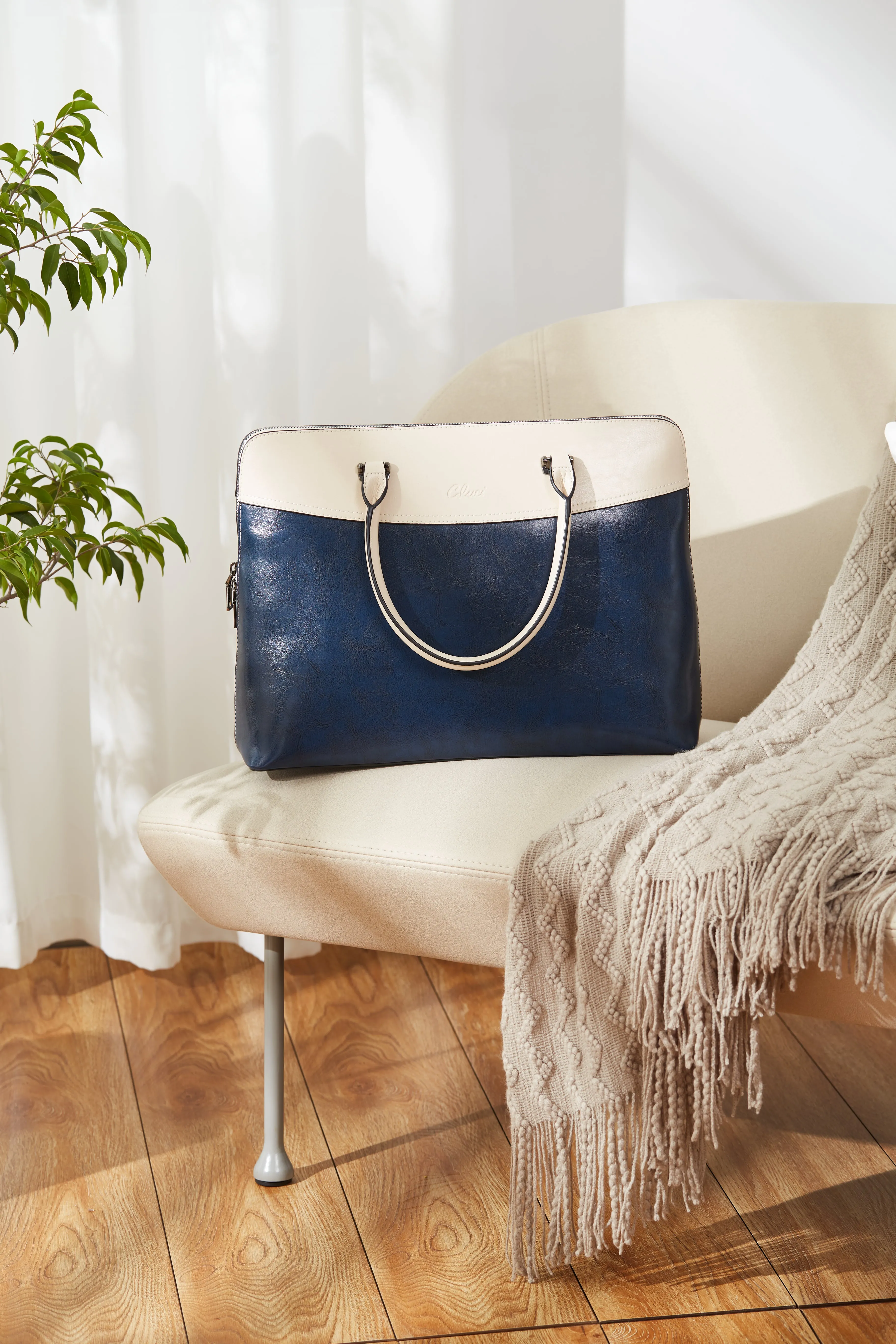 Claire Large Senior Leather Color Blocking Briefcase For Women