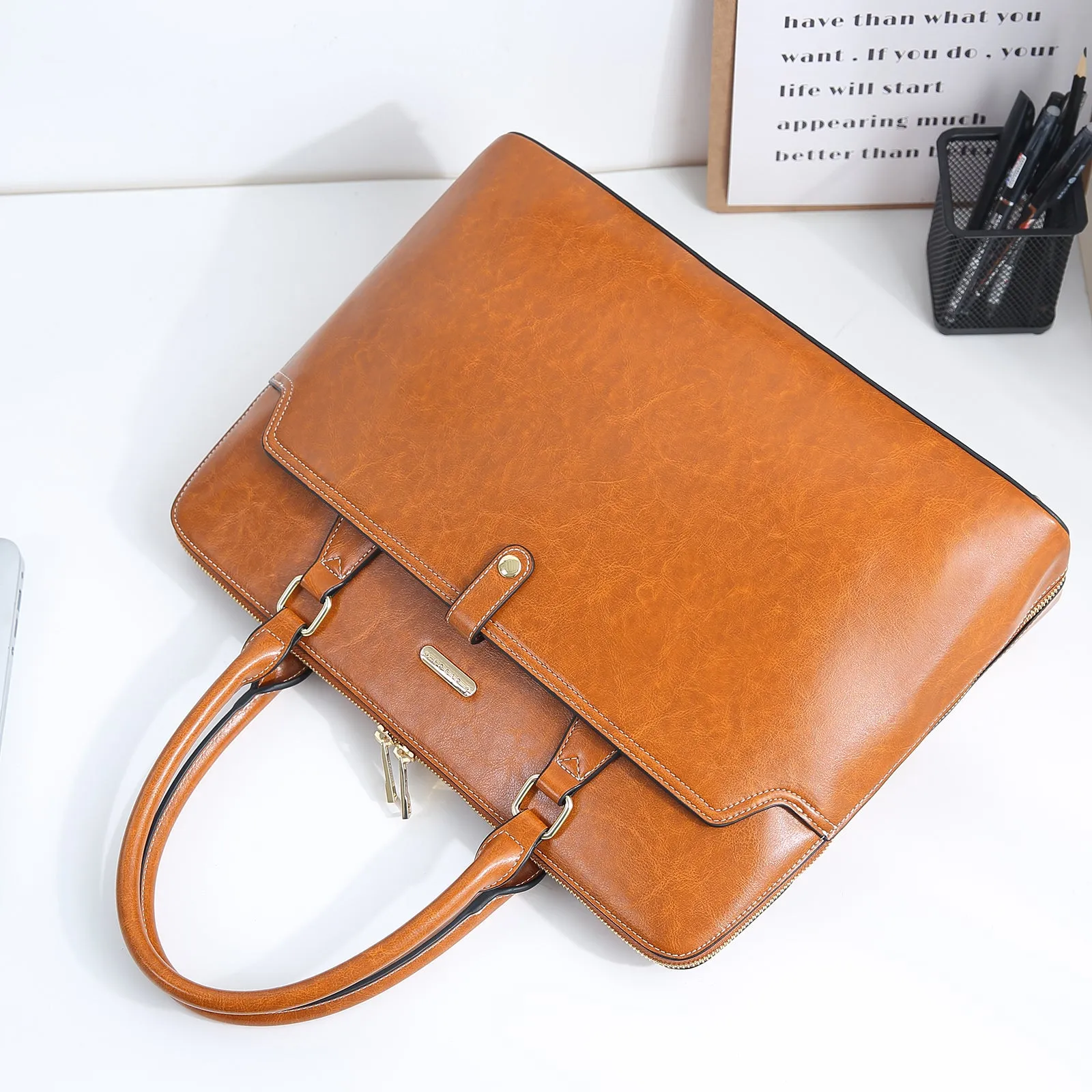 Claire  Premium Leather Messenger Briefcase For School And Work