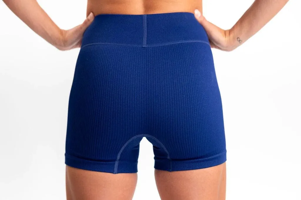 Classic Ribbed Biker Shorts - Blue