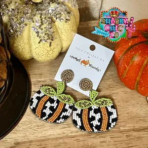 Cowprint Pumpkin Beaded Earrings
