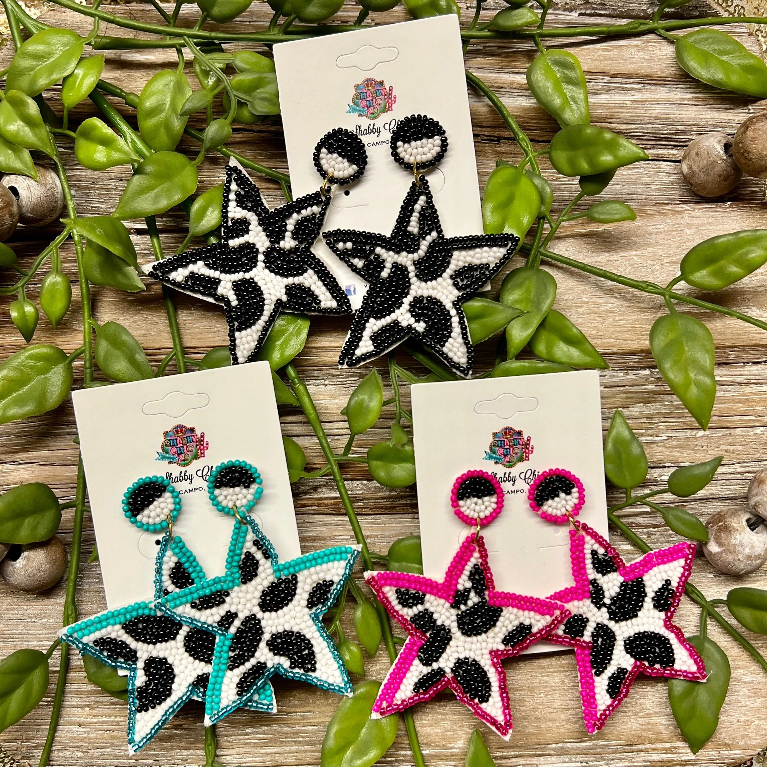 Cowprint Star Beaded Earrings