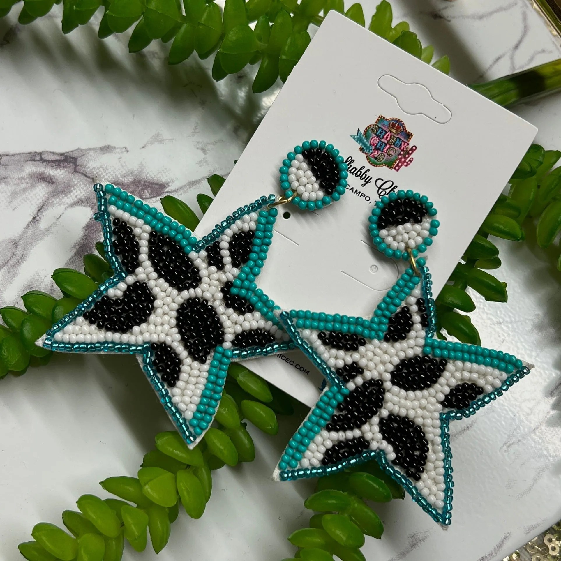 Cowprint Star Beaded Earrings
