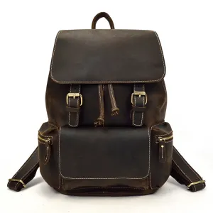 Crazy Horse Leather Backpack Men Retro School Backpack Laptop Backpack Travel Rucksack