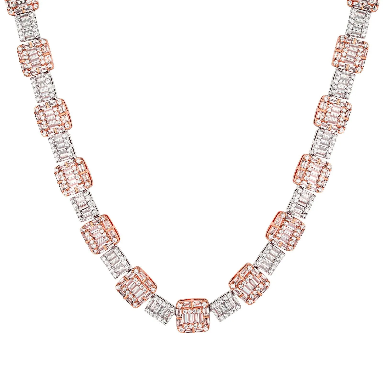Custom Baguette Link 14K Rose Gold Tone Designer Icy Chain