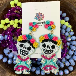 Day of the Dead Beaded Earrings - Blue