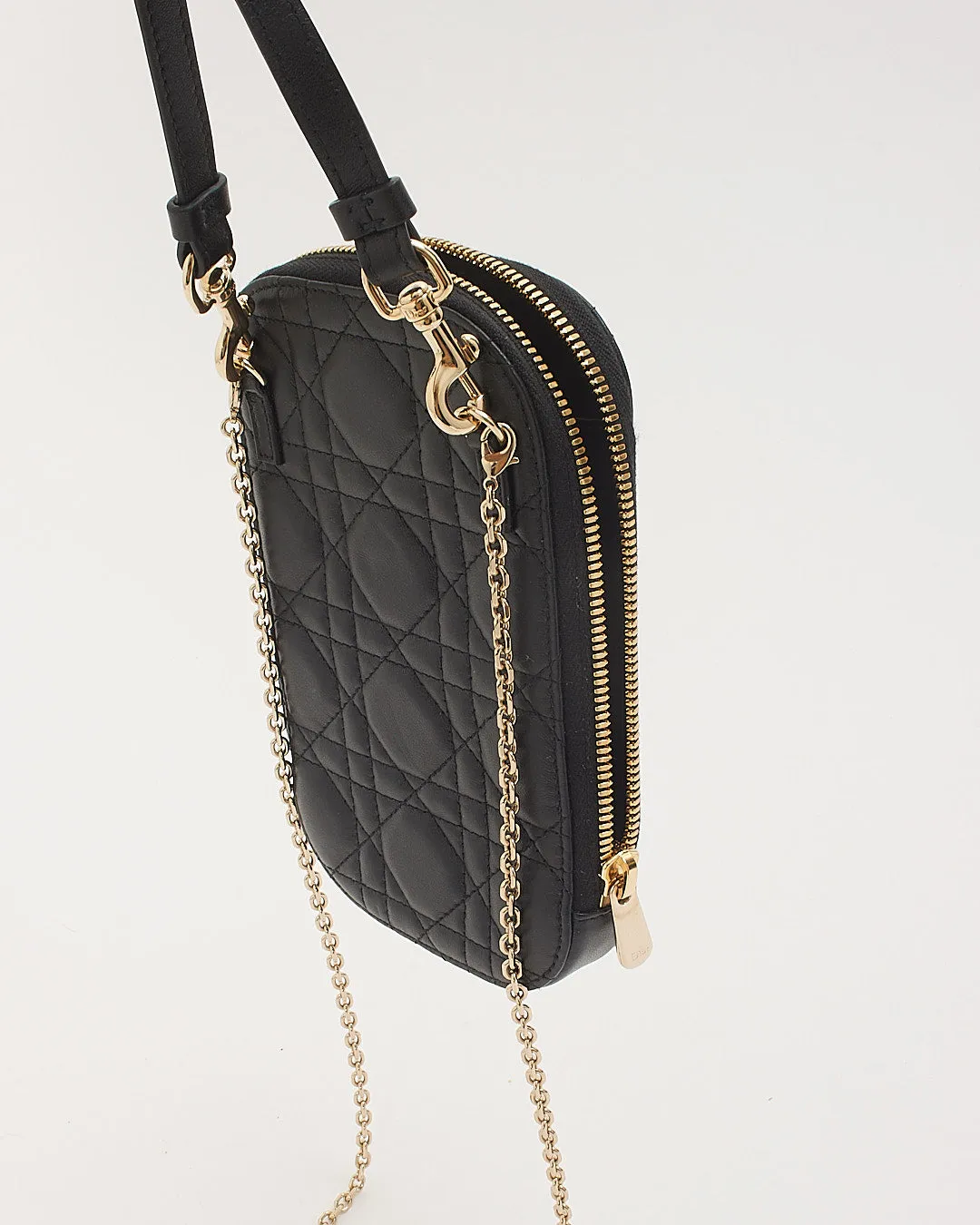 Dior Black Leather Cannage Phone Holder Crossbody