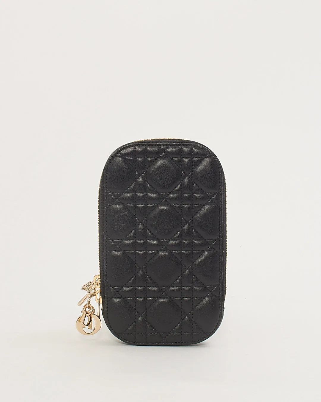Dior Black Leather Cannage Phone Holder Crossbody