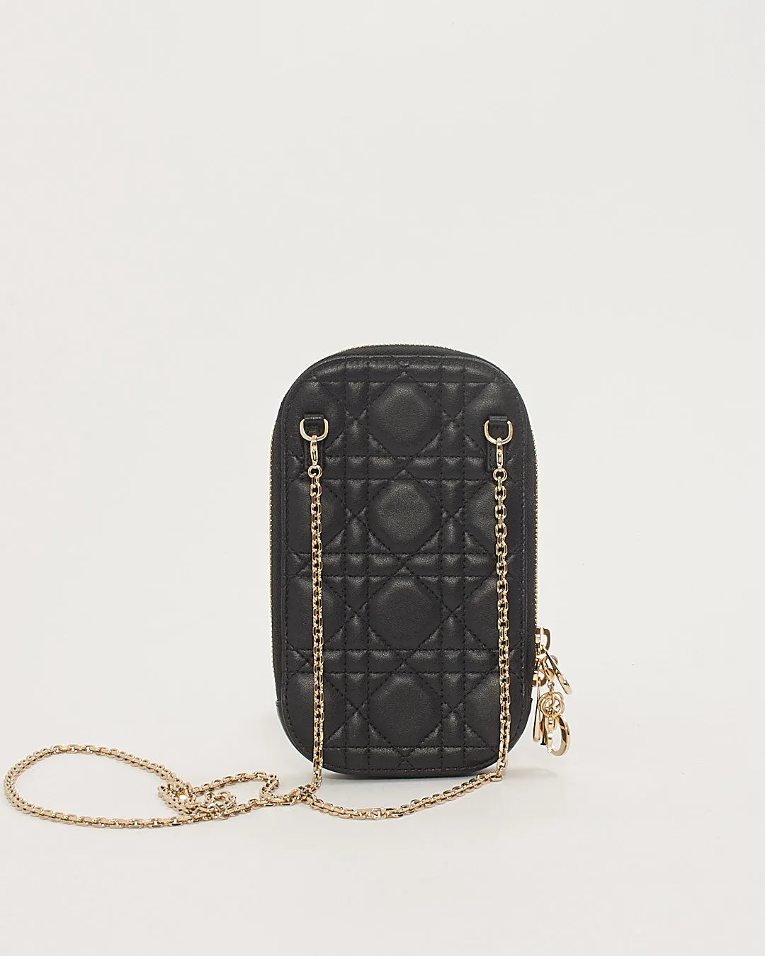 Dior Black Leather Cannage Phone Holder Crossbody