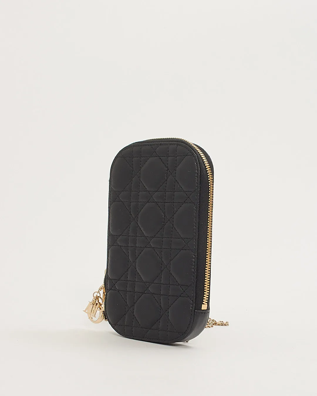 Dior Black Leather Cannage Phone Holder Crossbody