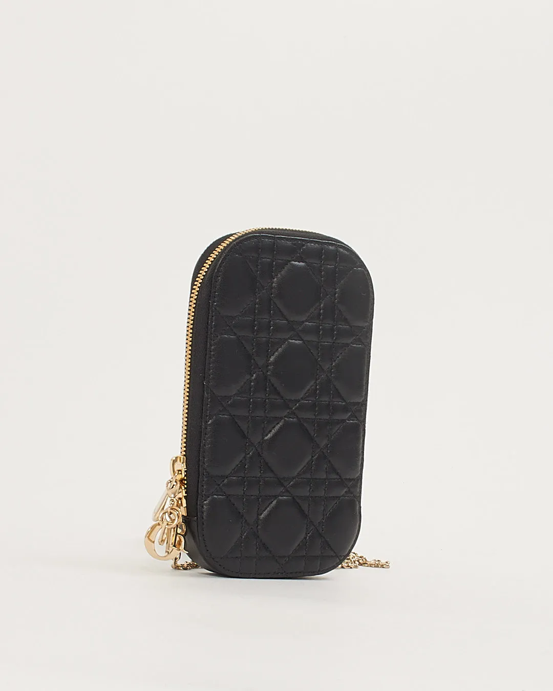 Dior Black Leather Cannage Phone Holder Crossbody