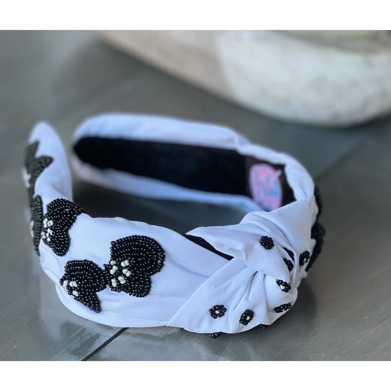 Dog Mom Paw Print Heart Seed Beaded Top Knot Headband S
