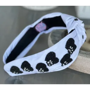 Dog Mom Paw Print Heart Seed Beaded Top Knot Headband S