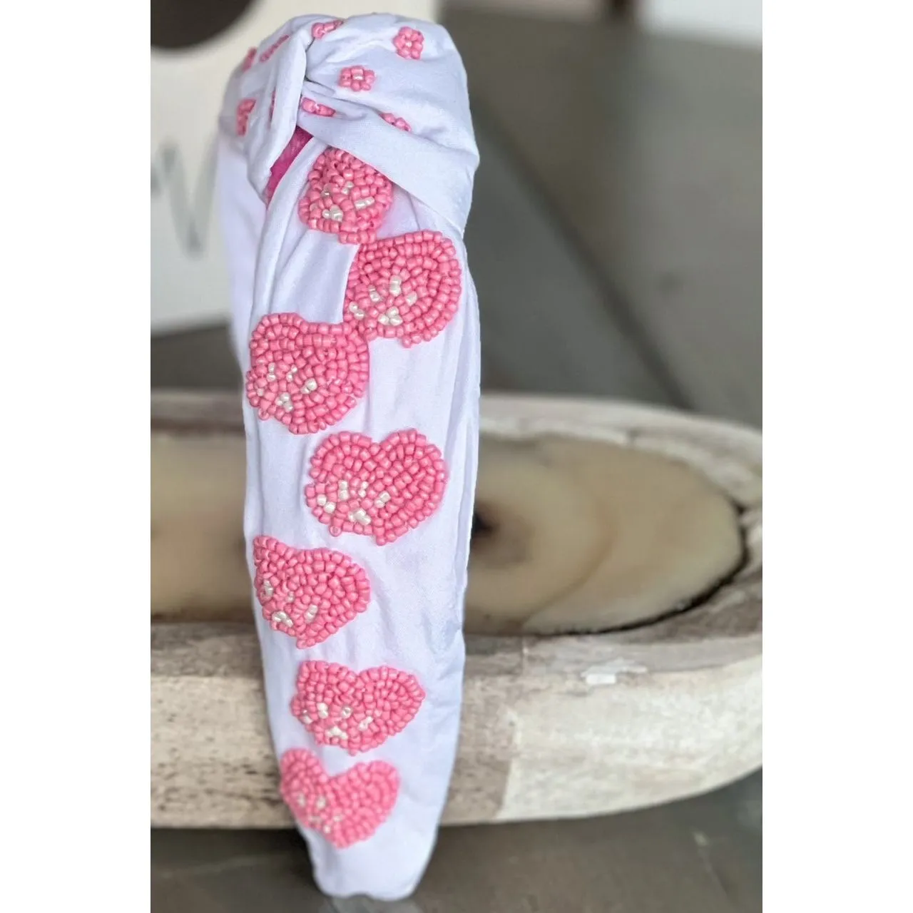Dog Mom Paw Print Heart Seed Beaded Top Knot Headband S