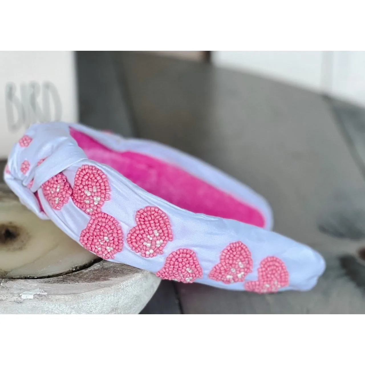 Dog Mom Paw Print Heart Seed Beaded Top Knot Headband S