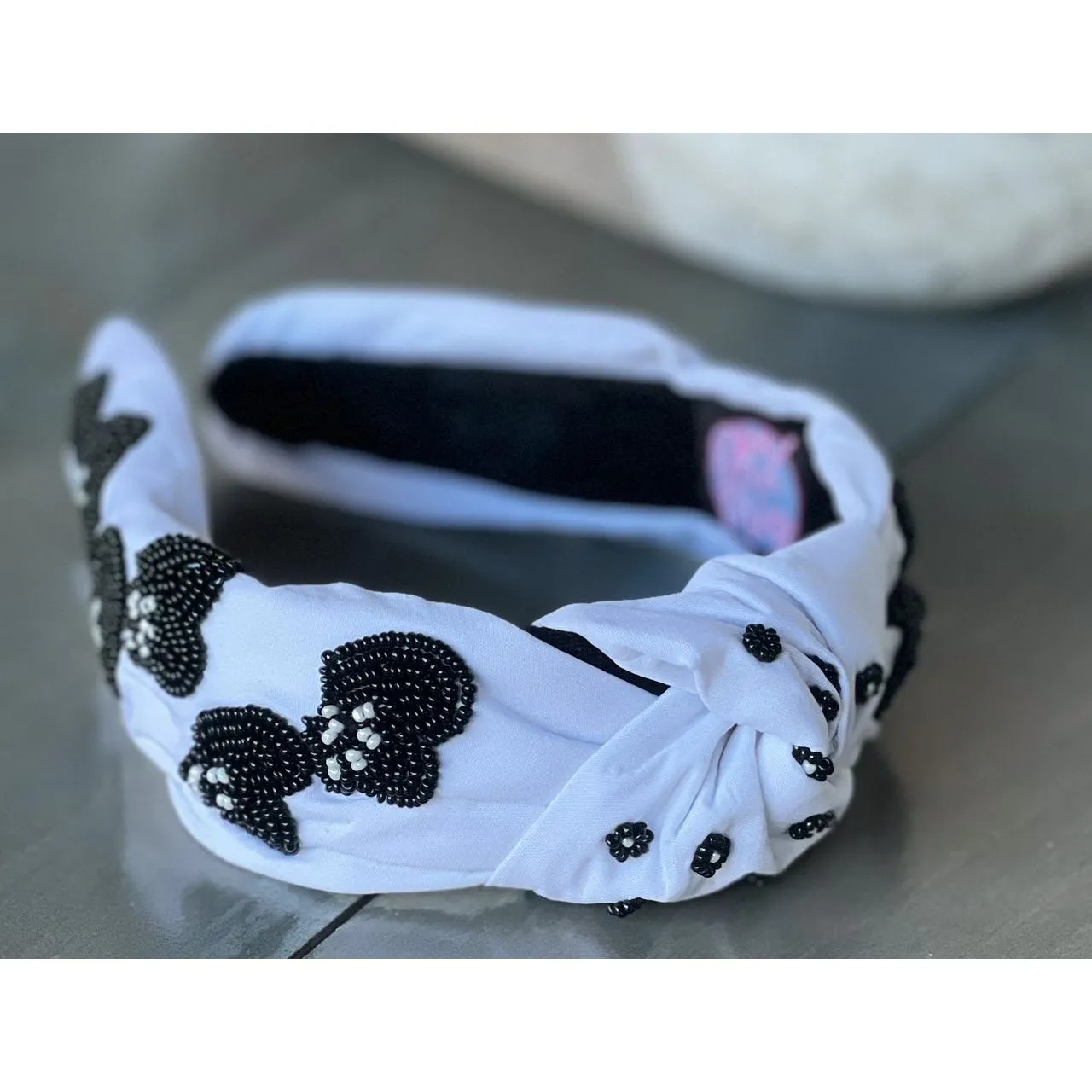 Dog Mom Paw Print Heart Seed Beaded Top Knot Headband S