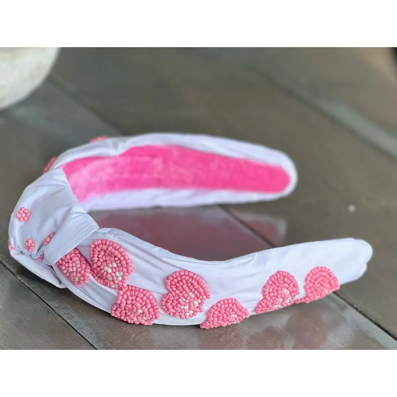 Dog Mom Paw Print Heart Seed Beaded Top Knot Headband S