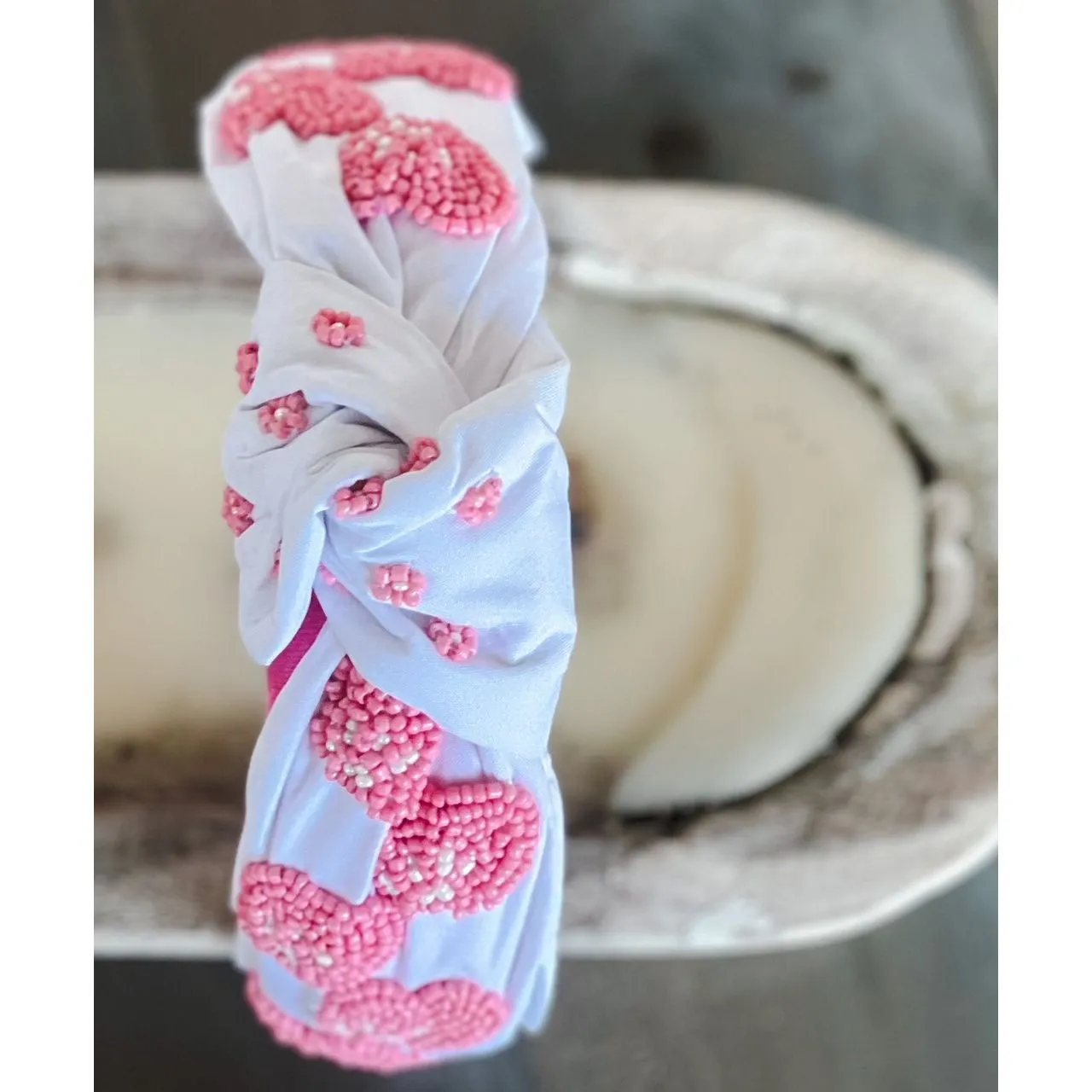 Dog Mom Paw Print Heart Seed Beaded Top Knot Headband S