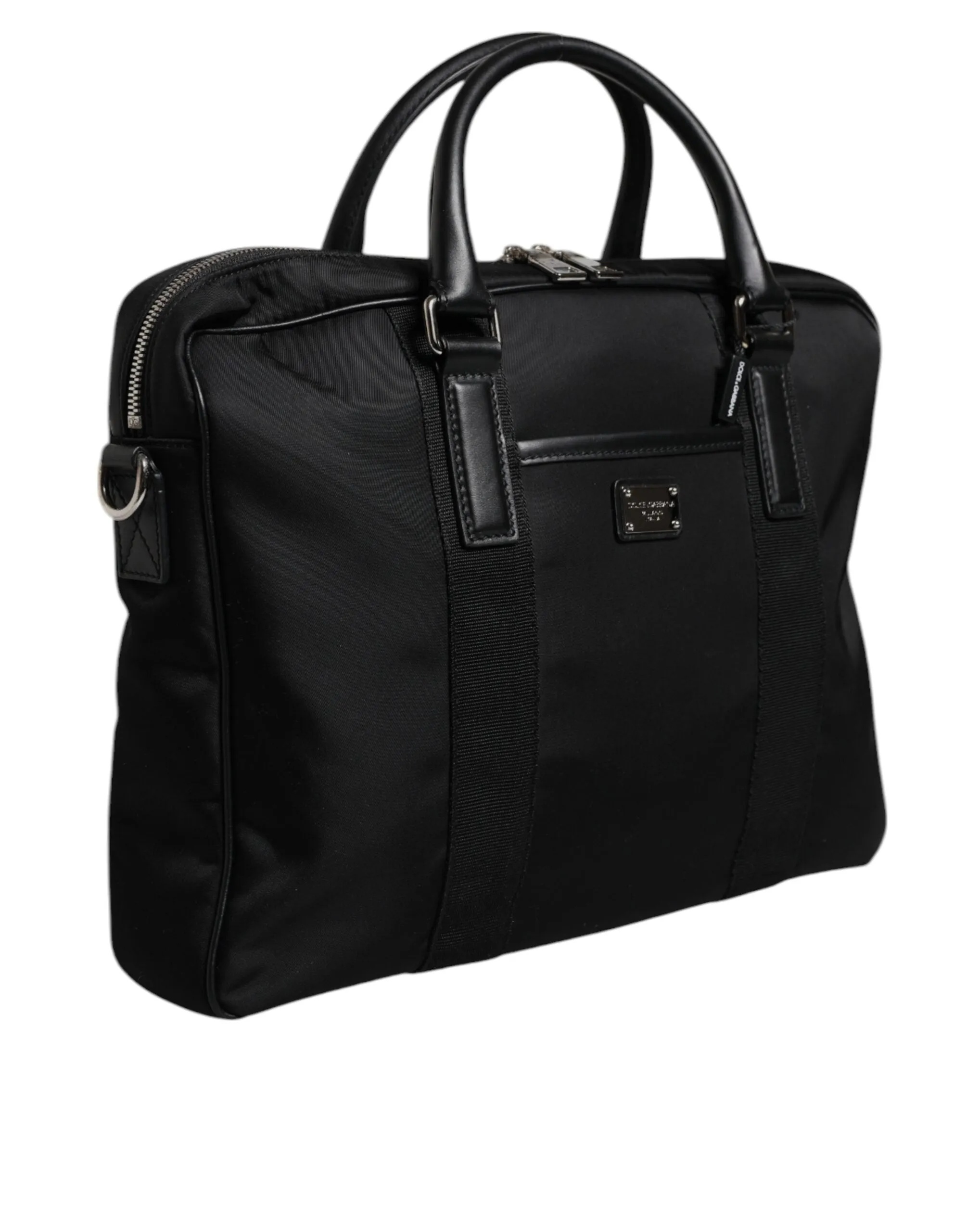 Dolce & Gabbana Black Leather Document Briefcase Top Handle Bag