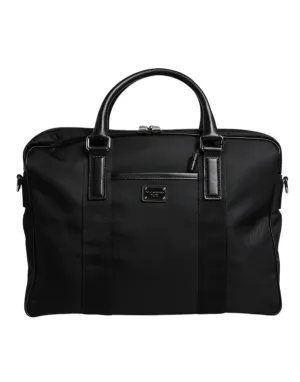 Dolce & Gabbana Black Leather Document Briefcase Top Handle Bag