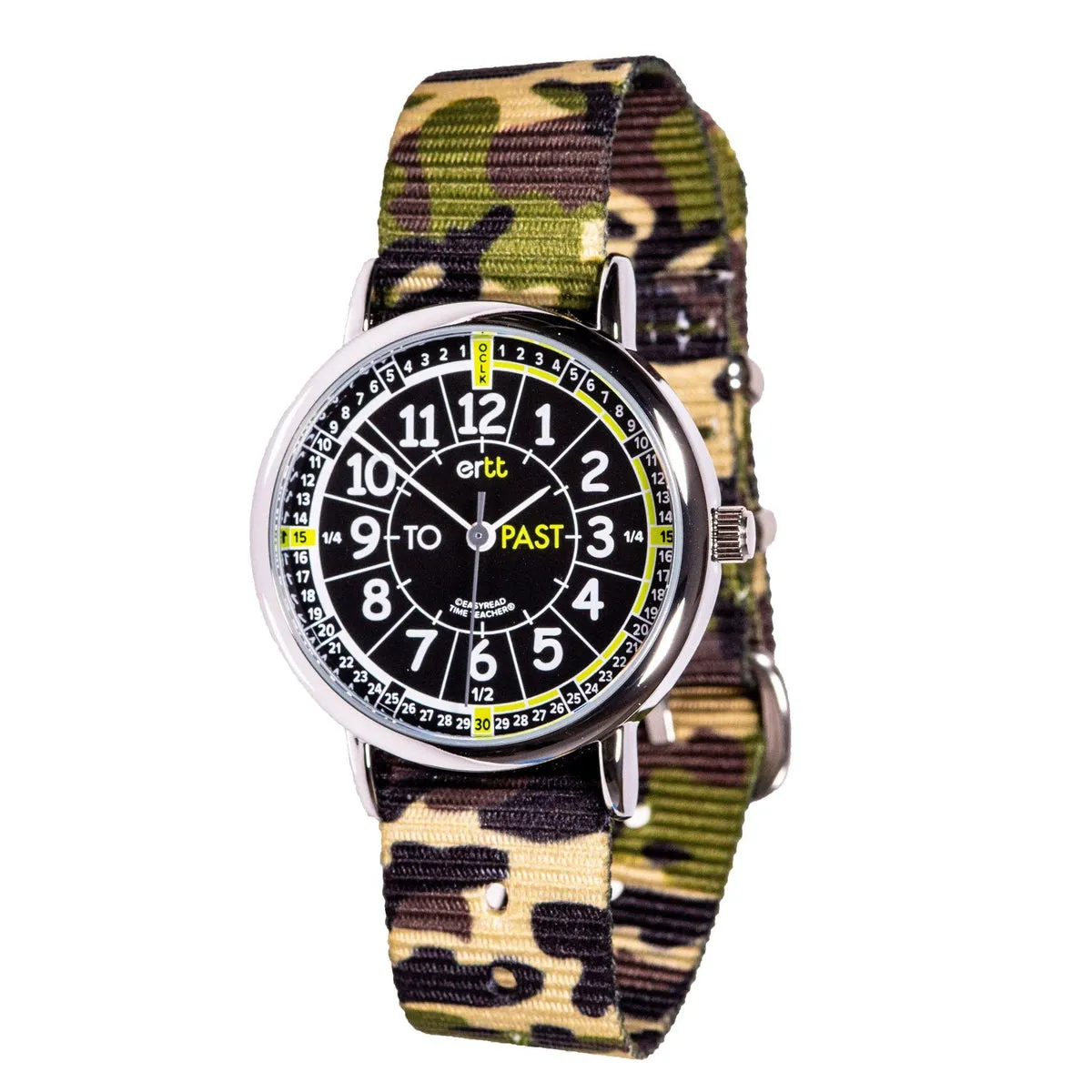 EasyRead Kids Analog Watch Water Resistant Camo Band Learn to tell Time Past and To by ertt Early Math STEM Toys Best Seller 4yrs 
