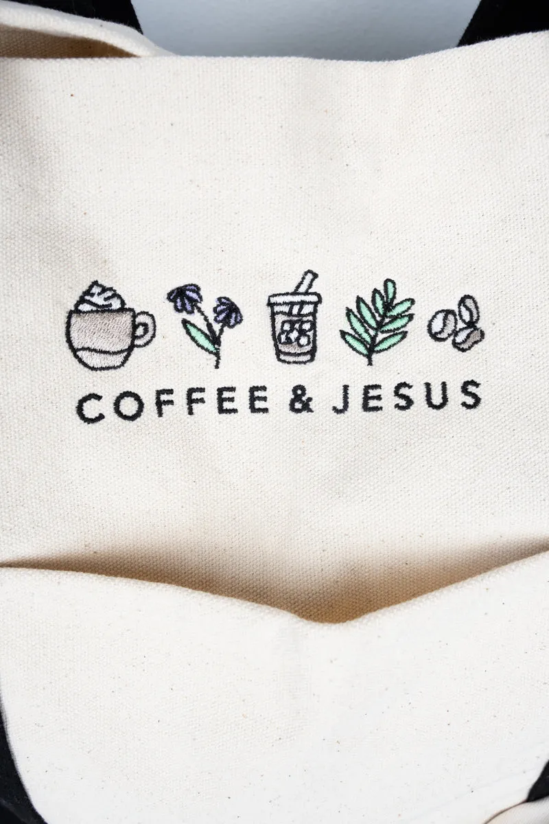 Embroidered Coffee & Jesus Canvas Boat Tote