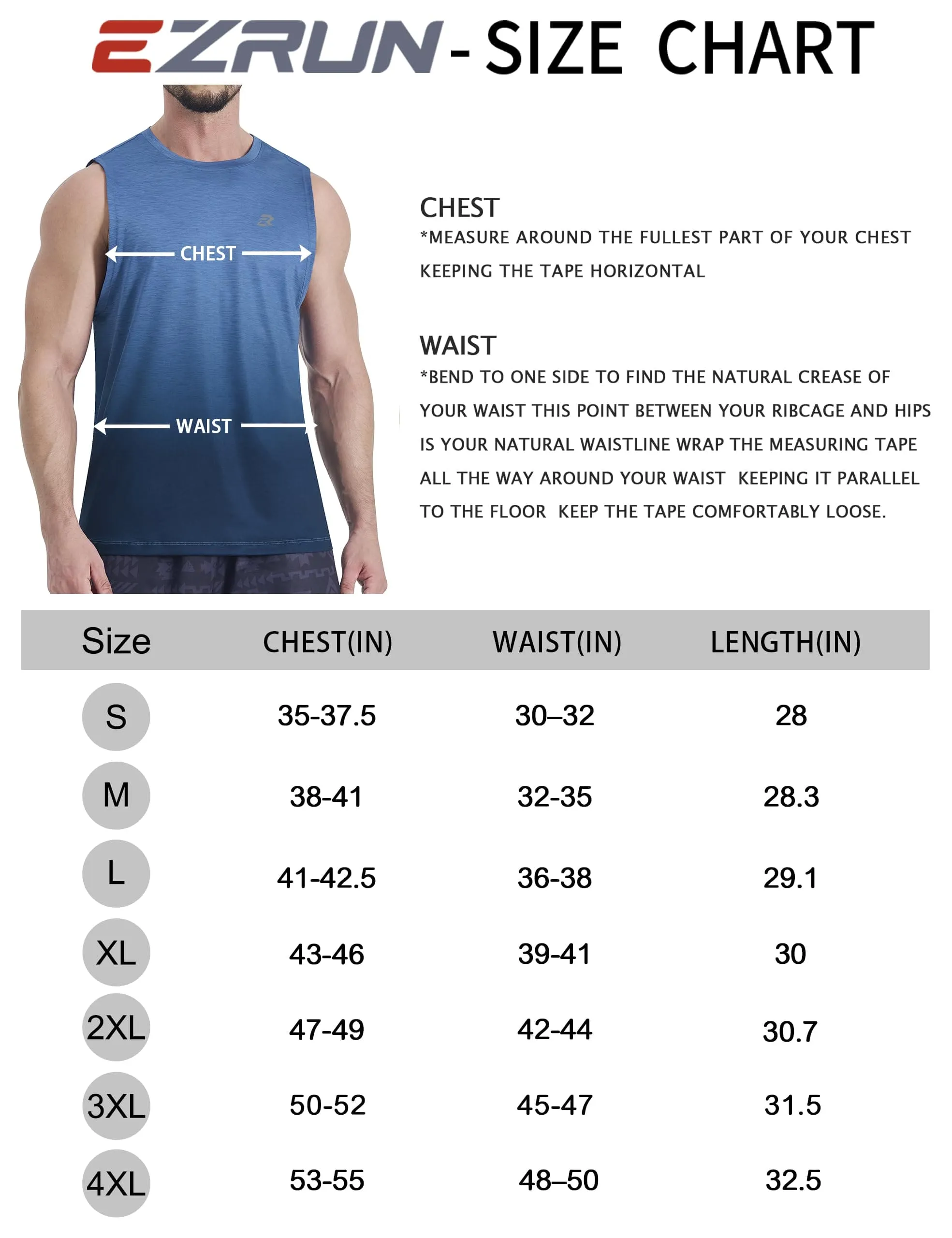 EZRUN Men's Tank Tops Quick Dry Workout Muscle Sleeveless Shirts Summer Gym Athletic Shirt for Swim Beach Running Gradient Blue