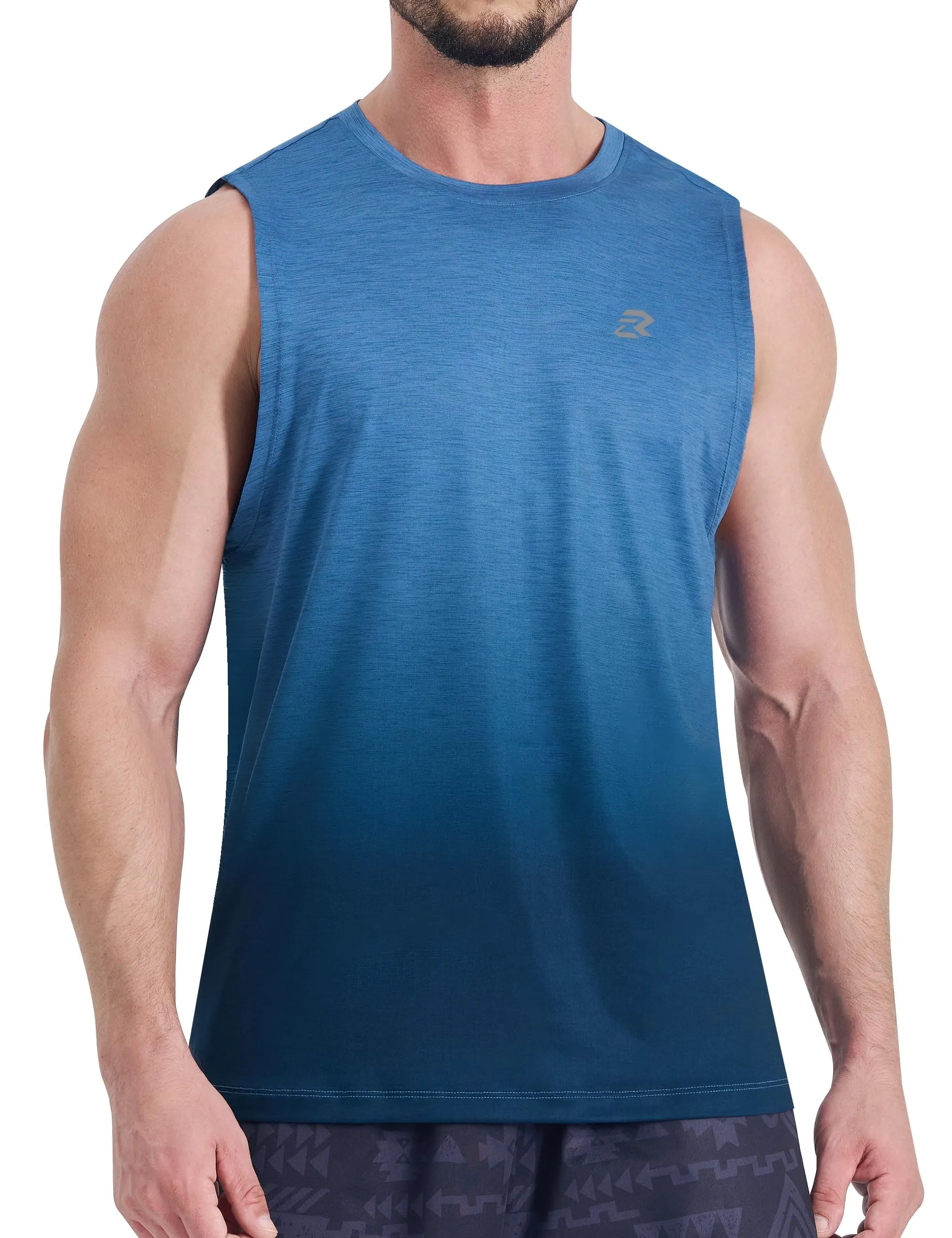 EZRUN Men's Tank Tops Quick Dry Workout Muscle Sleeveless Shirts Summer Gym Athletic Shirt for Swim Beach Running Gradient Blue