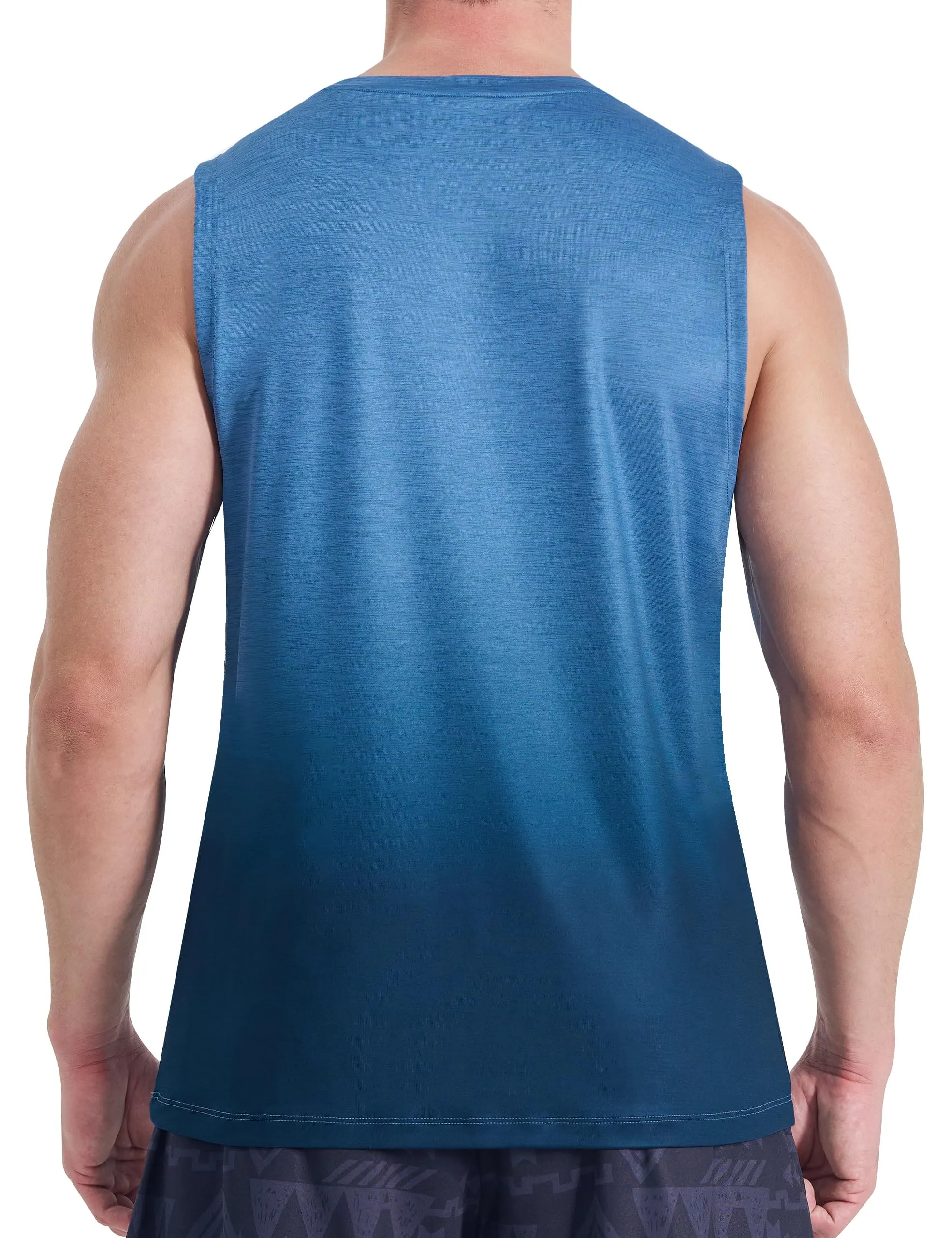 EZRUN Men's Tank Tops Quick Dry Workout Muscle Sleeveless Shirts Summer Gym Athletic Shirt for Swim Beach Running Gradient Blue