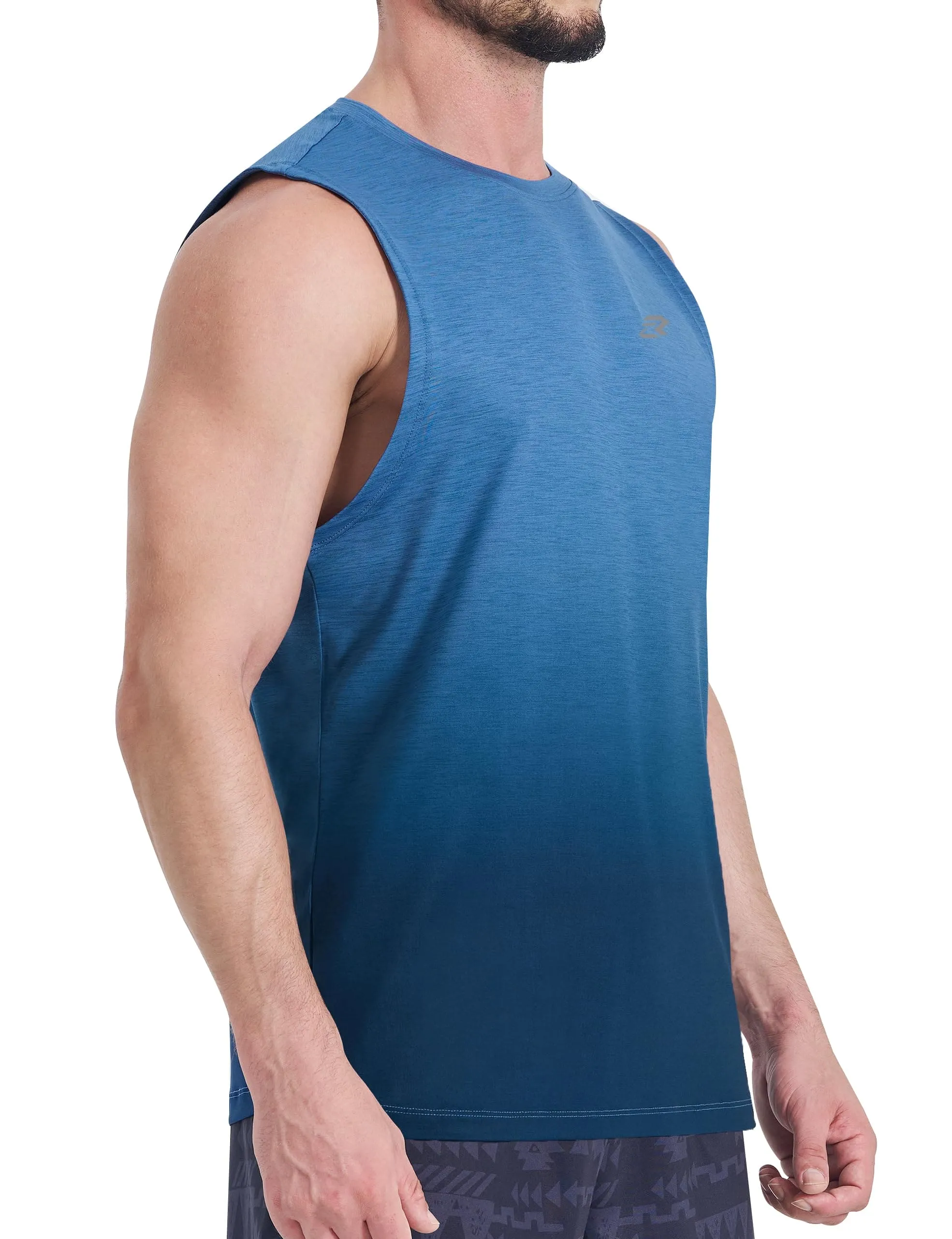 EZRUN Men's Tank Tops Quick Dry Workout Muscle Sleeveless Shirts Summer Gym Athletic Shirt for Swim Beach Running Gradient Blue